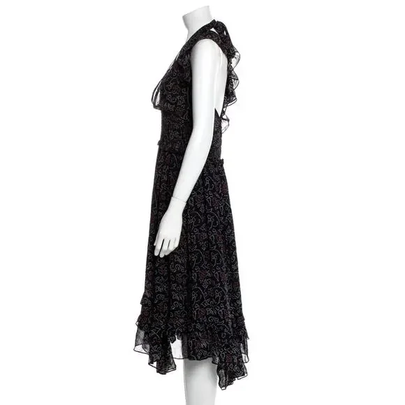 Ulla Johnson 4 Aviva 100% Silk Ruffle Midi Dress Backless Romantic Maxi Black - Picture 5 of 14